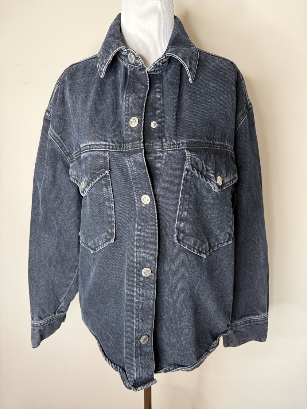 Zara Washed Black Denim Oversized Shirt Jacket